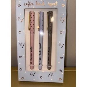 Teacher Notes Coffee Teach Repeat Pen Set 3 Rose Grey Blue Dot‎ Gift